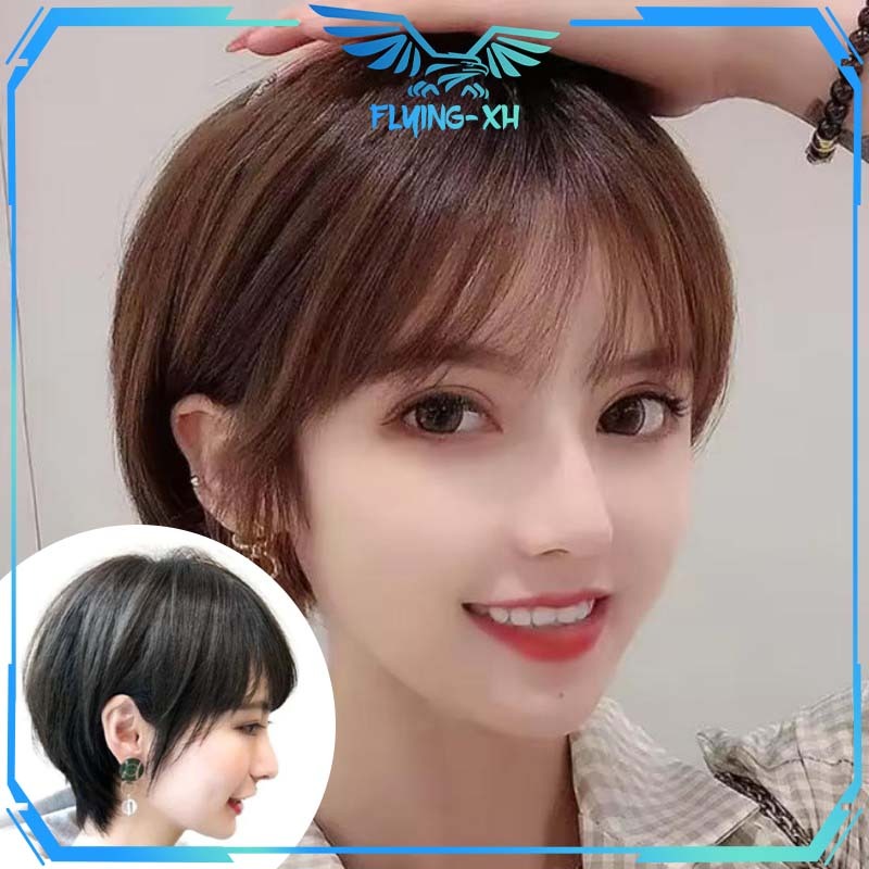 Wig Rambut Pendek Wanita Korean Style Wig Rambut Pendek Full Kepala Rambut Pendek Wig Fashion Wig Pe