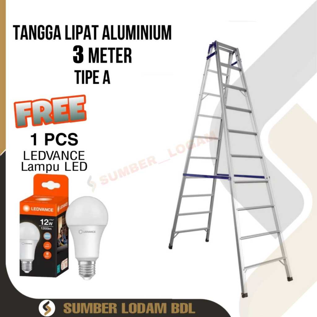 GOSEND Tangga Lipat Aluminium 3 Meter BONUS LEDVANCE Lampu LED 12W