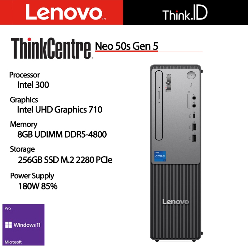 Lenovo ThinkCentre Neo 50s G5 Intel 300 8GB 256GB SSD PSU 180W Win11 Pro Desktop