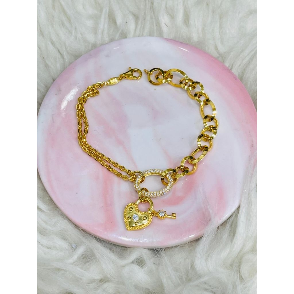 gelang fancy layer mocca love gembok kunci AD emas asli kadar 700