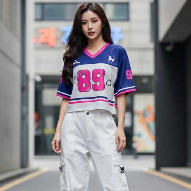 Baju Jersey Wanita Vintage Rugby Crop Top 89 Oversize Wanita Korean Style | Baju Jersey Wanita Overs
