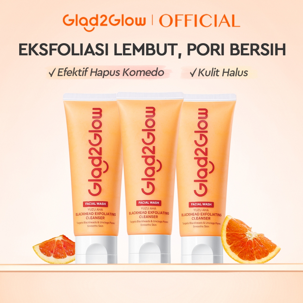 Glad2Glow Yuzu Aha Blackhead Exfoliating Cleanser facial wash skincare face wash sabun cuci muka cle