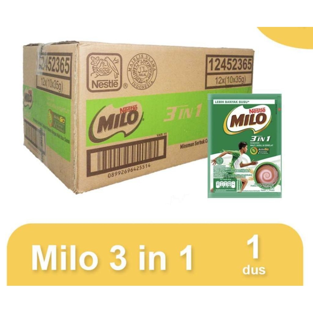 Susu milo 3 in 1 sachet isi 120 x 34g / Susu Milo 3in1 dus karton / Susu Milo Coklat 3 in 1