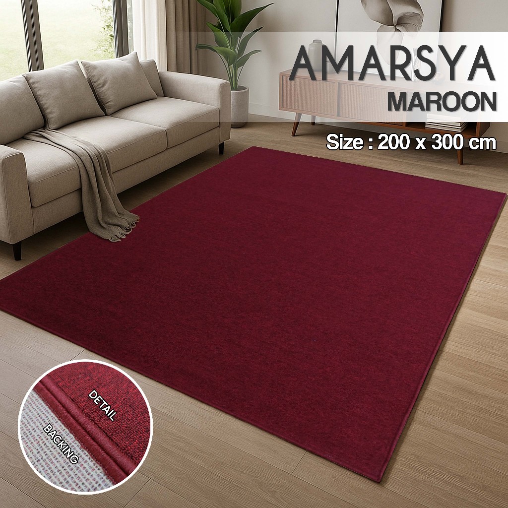 Karpet Polos Premium 200x300 AMARSYA Karpet Minimalis Polos Ruang Tamu Elegan - MAROON