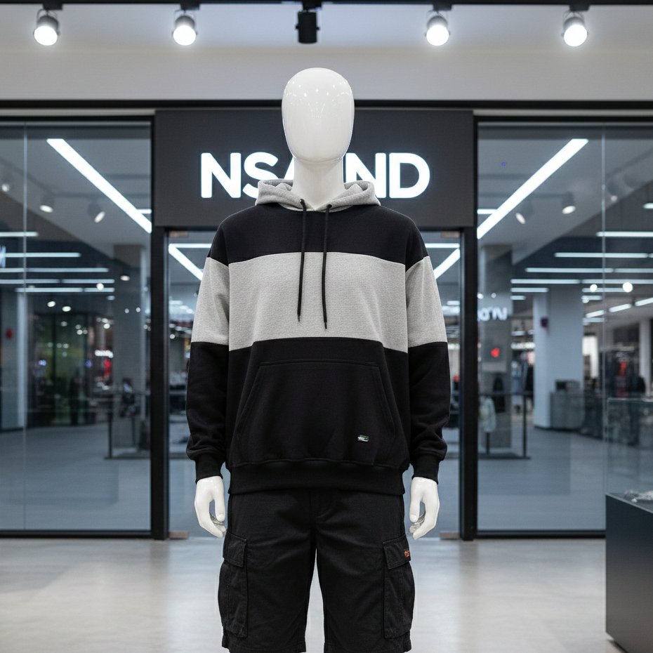 Nsa Ind Hoodie Two Colour  Block  black Grey pria wanita