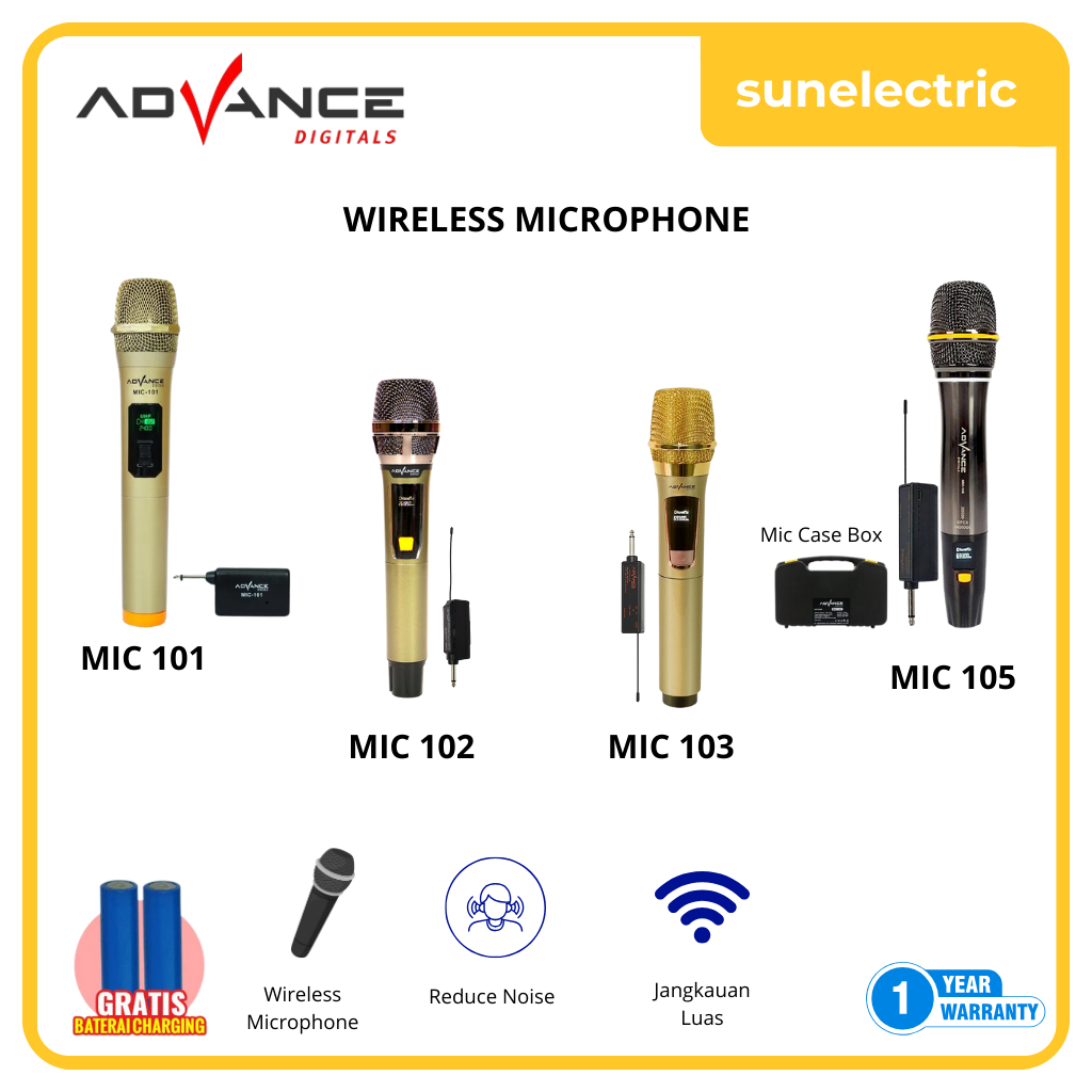 Advance Microphone Professional Mic Wireless Single / Dual Mic Tanpa Kabel - MIC 101 / MIC 102 / MIC