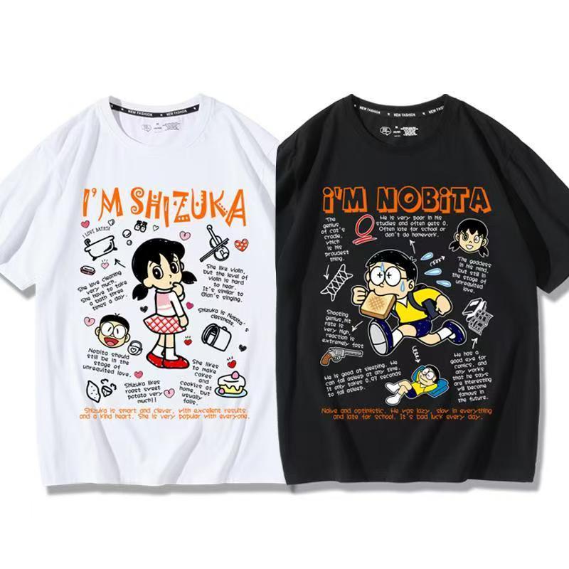 Kaos Pasangan 100% Katun Premium - Motif Doraemon Shizuka & Nobita Gaya Street Amerika Oversize Nyam