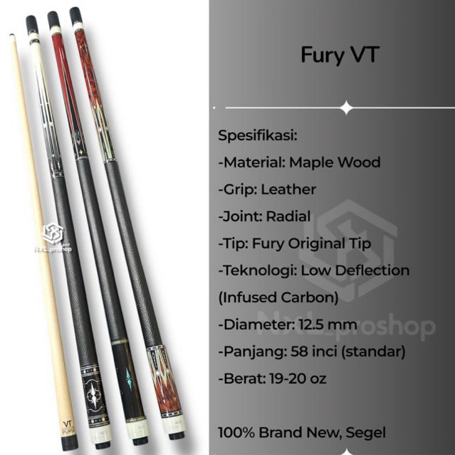 (PREMIER) Stick Billiard FURY VT SERIES  Infused Carbon Shaft / Stick Fury VT Series Original