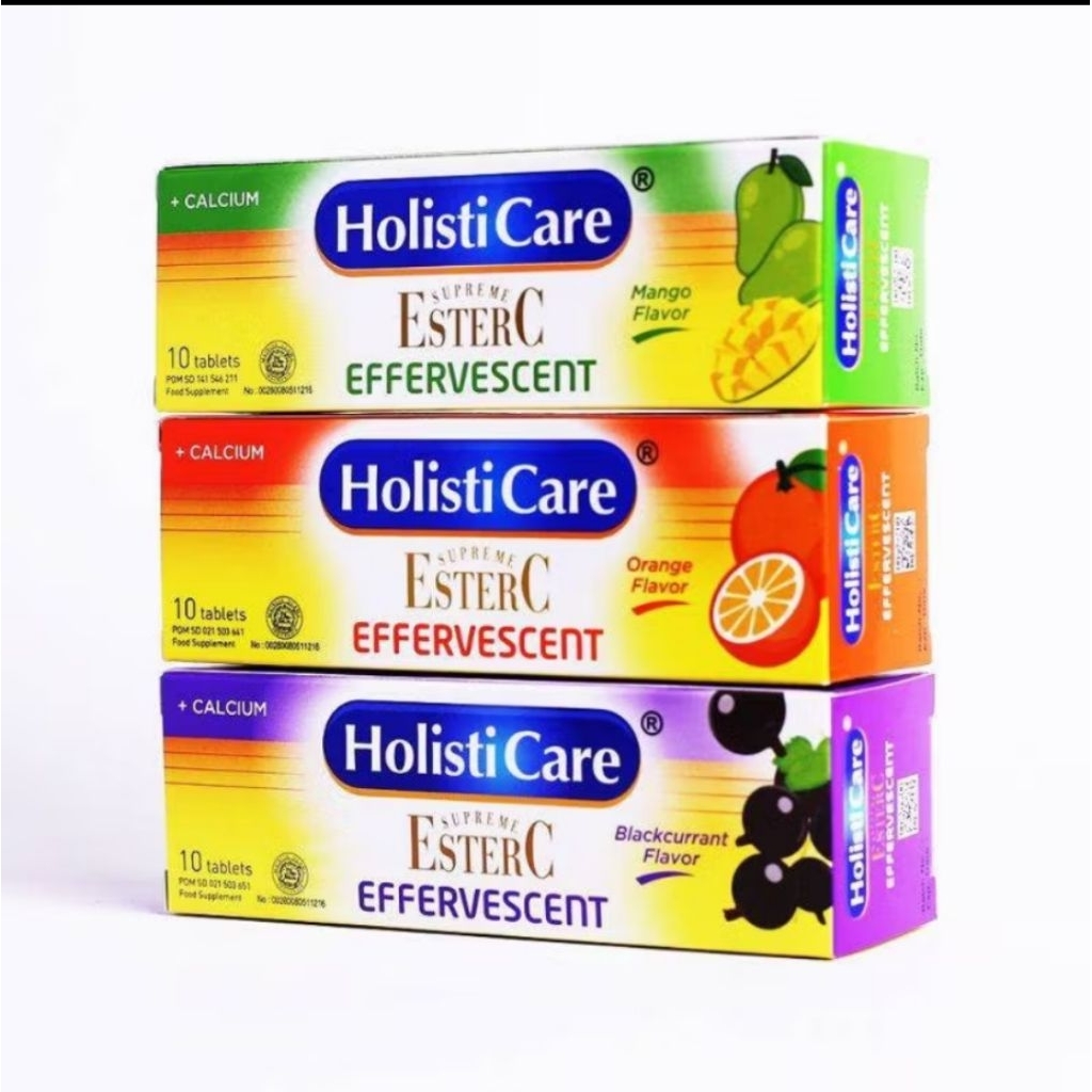 ESTER C EFFERVESCENT HOLISTI CARE Rasa jeruk, Blackcurrant dan Mangga isi 10 tablet