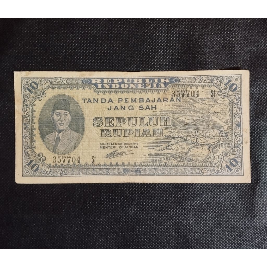 10 rupiah ORI thn 1945 bekas beredar ASLI