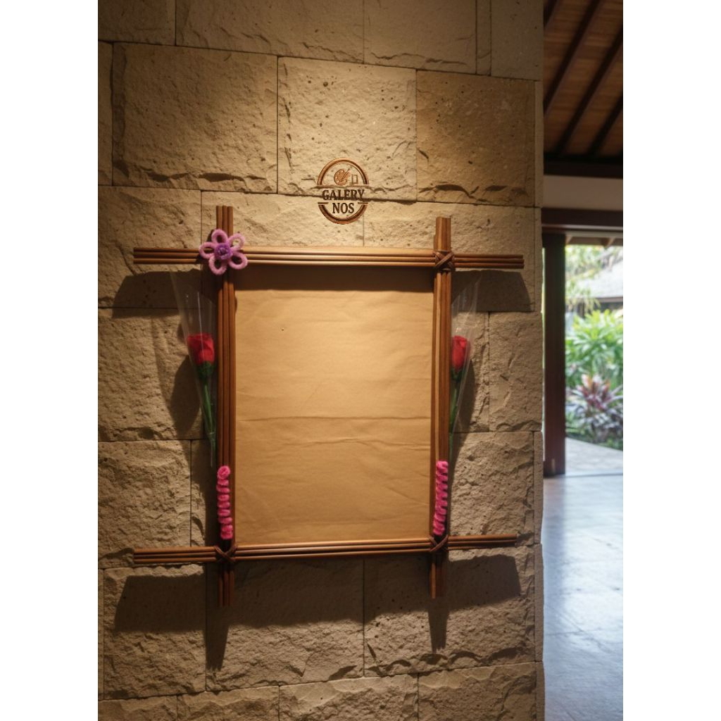 Bingkai Foto Kayu Hias Rustic dengan Dekorasi Bunga Frame Dinding Handmade