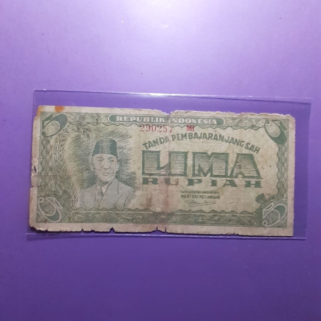 uang kuno 5 rupiah seri ori tahun 1947
