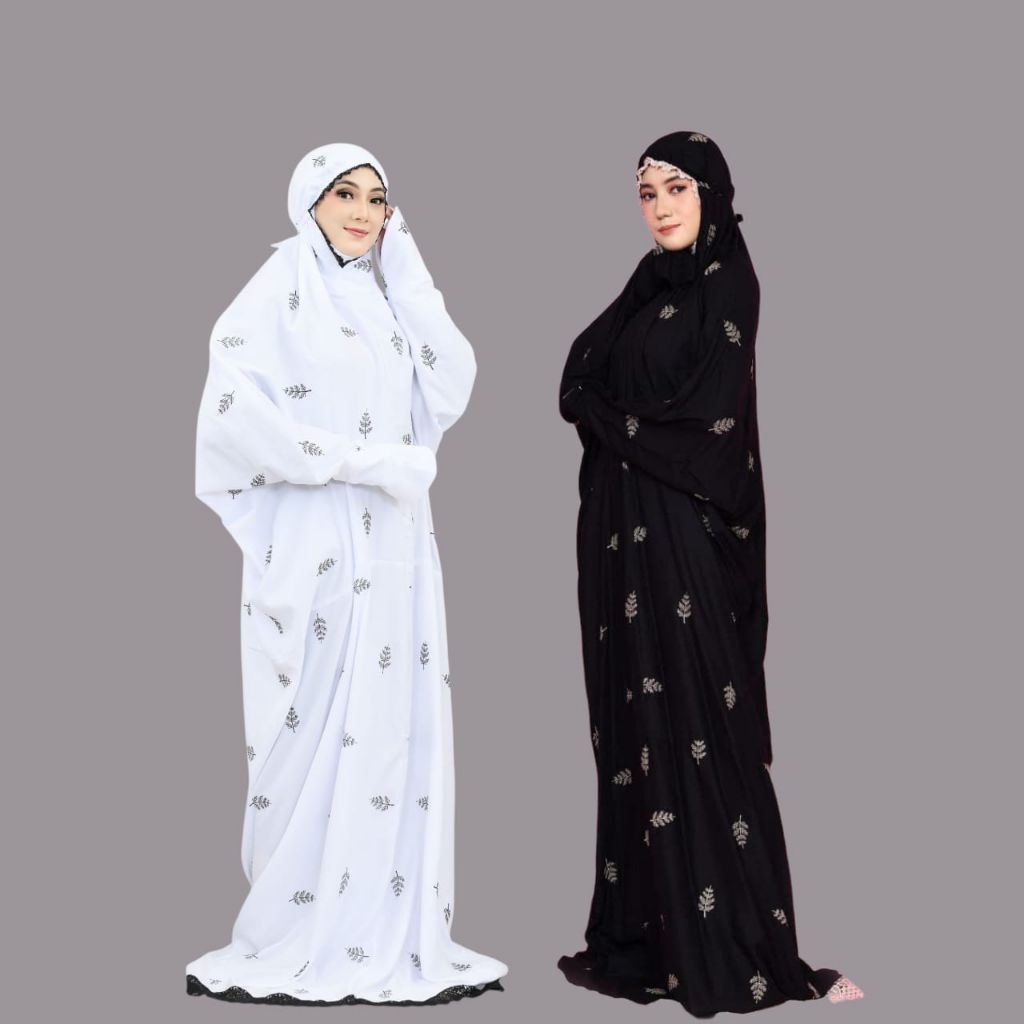 Mukena Terusan Dewasa Hitam Bordir Tropical Mukena langsungan