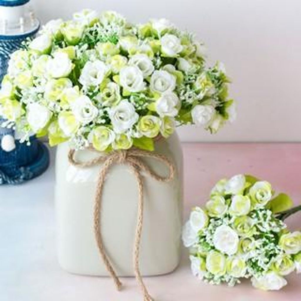 Mawar Mini Artificial Tanpa Pot Tanaman Hias Plastik Tangkai Rose Krisan Kering