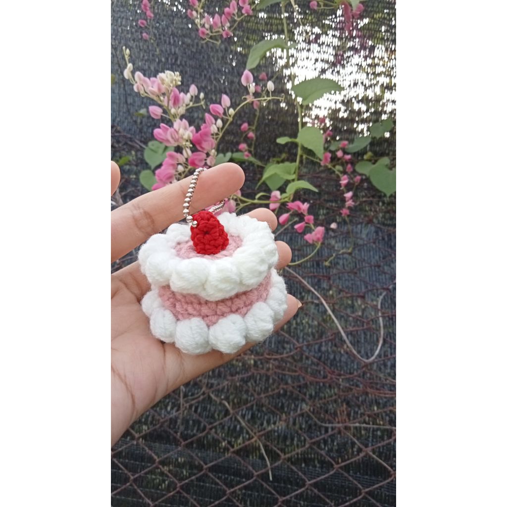 mini cake fake, Ganci Cake rajut lucu imut