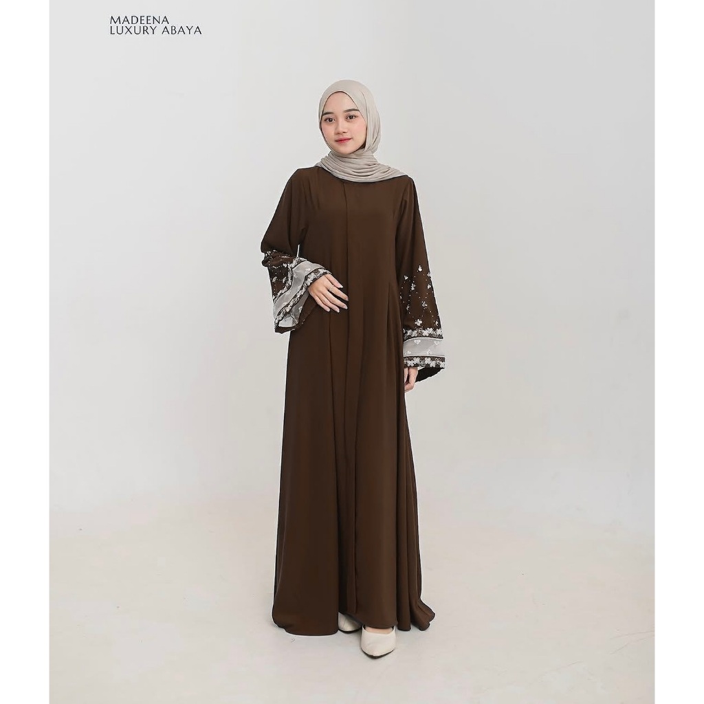 Madena Luxury Gamis Abaya Hitam Turkis Baju Kurung Muslimah Wanita Bahan Ceruty Hiasan Bordir Timbul