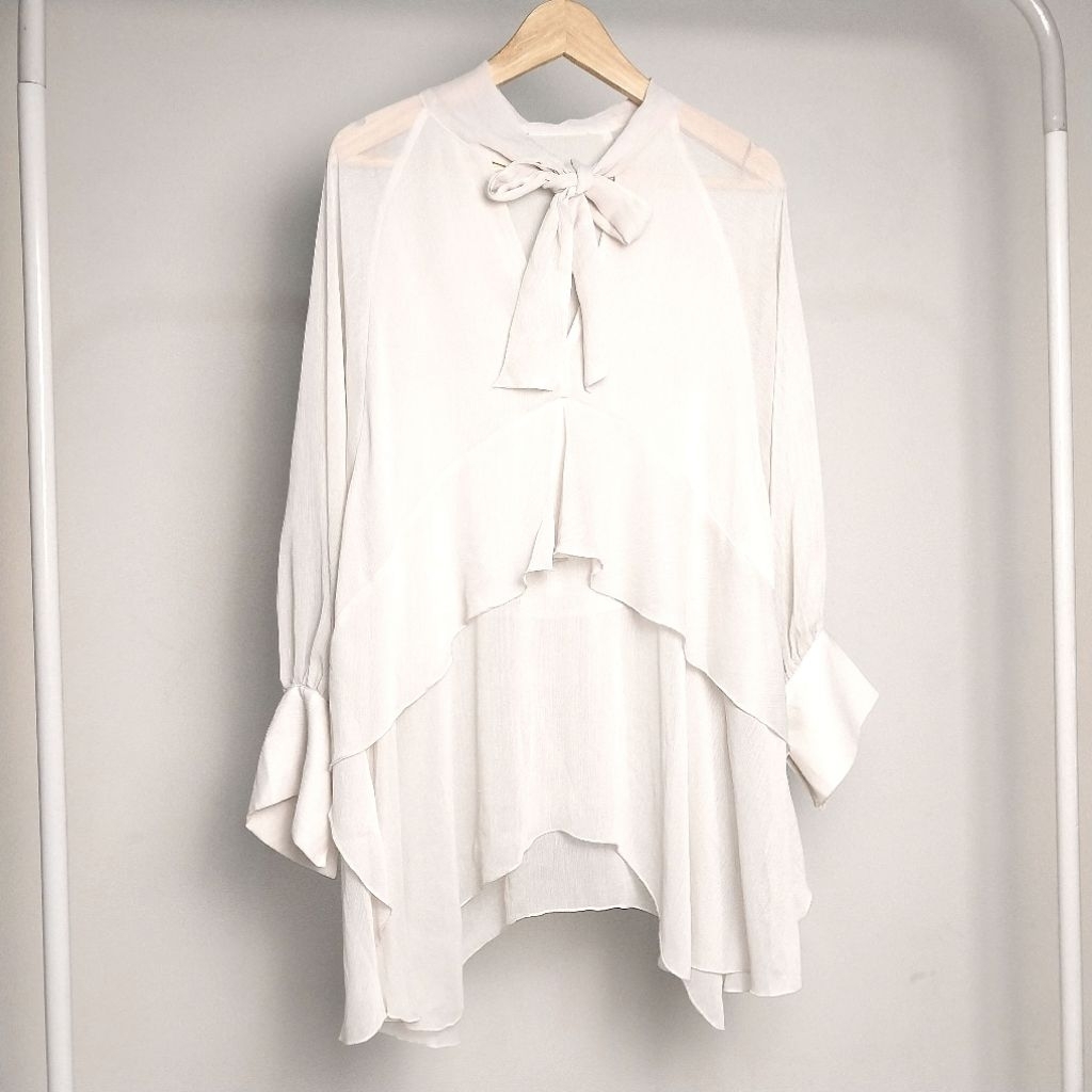 Blouse Sheer Midi Dress Putih Broken White Mango