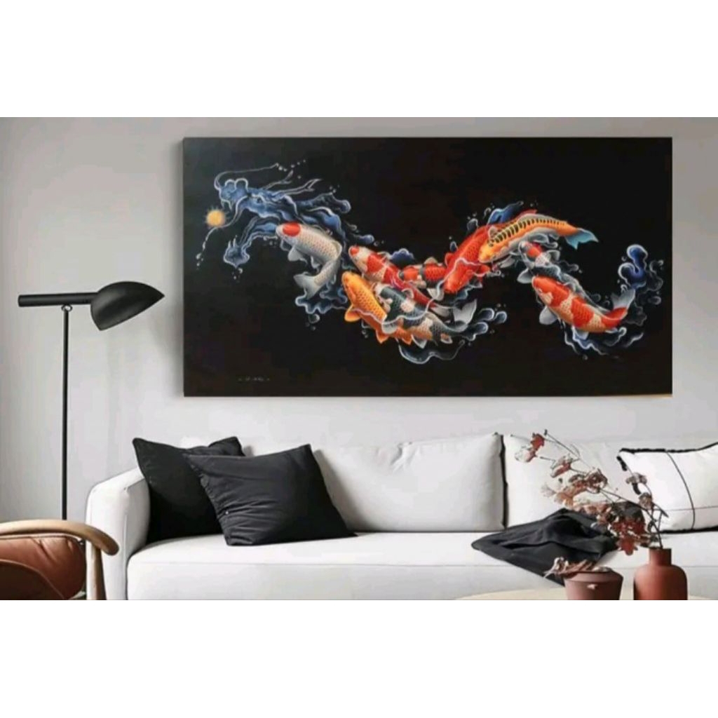 lukisan ikan koi naga original handmade art painting