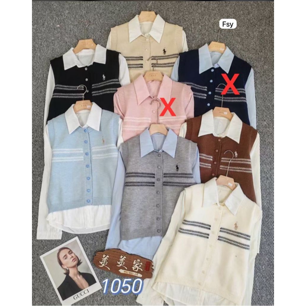 NewArrival#A03.274K-2 Kemeja Wanita Import Premium Terbaru Kekinian Plus+ Vest-Rompi Rajut Polo Bord