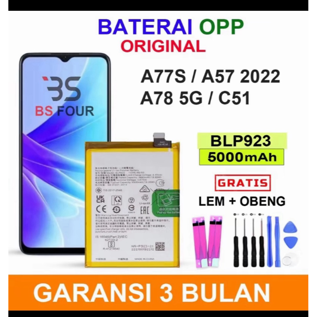 Baterai BATERAI BATRE OPPO A57S CPH2385 BLP923 5000MAH ORIGNAL di jamin awet original 100 % seperti 