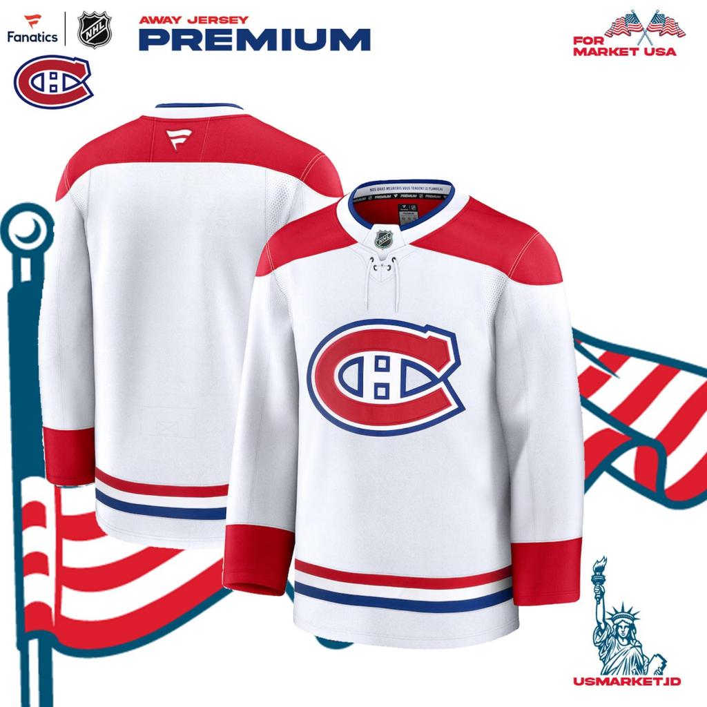 Kaos Jersey Fanatics Hockey NHL Montreal Canadiens Fanatics White Away Premium Jersey