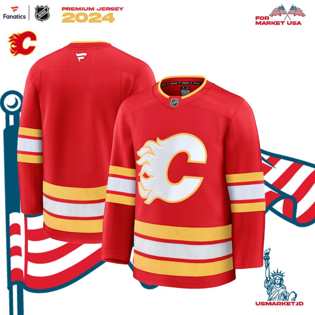 Kaos Jersey Fanatics Hockey NHL Men's Calgary Flames Fanatics Red Home Premium Jersey