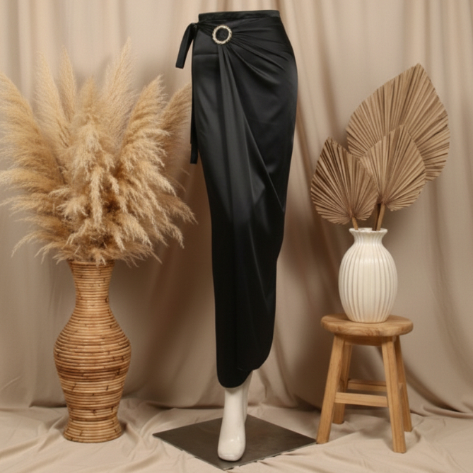 Rok Lilit Satin Silky Hitam/Rok Bawahan Satin Lilit Modern/Rok Satin Cantik Aneka Pilihan Warna