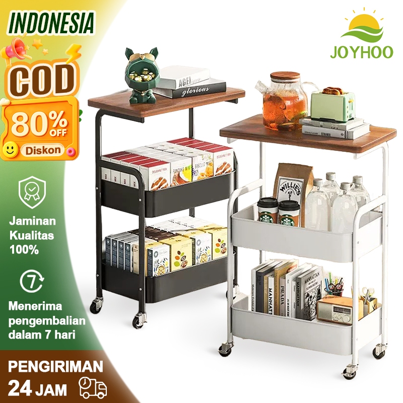 JOYHOO Rak Troli Susun Serbaguna 3 Susun dengan Roda Tempat Rak kamar mandi Meja Kecil Samping Sofa 
