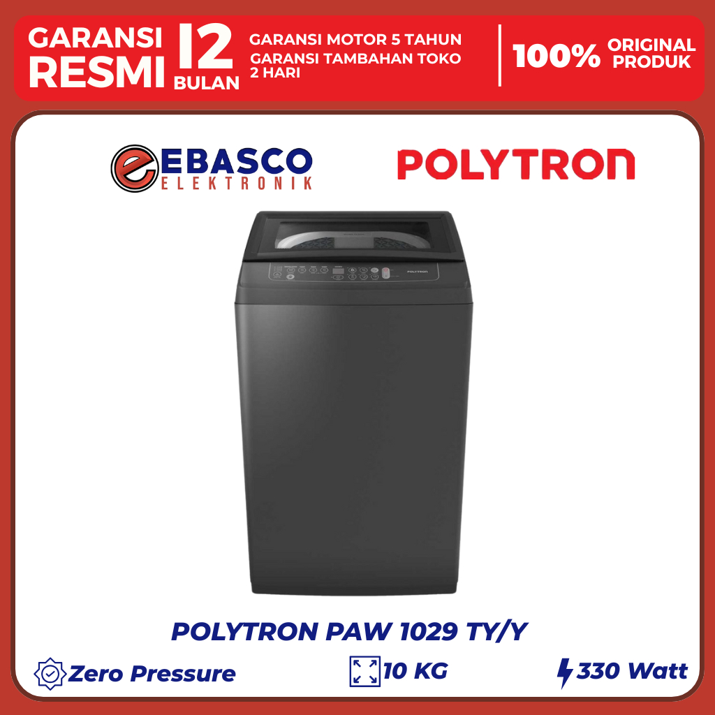 POLYTRON Mesin Cuci PAW 1029 TY 1 Tabung 10 Kg Low Watt Bergaransi Resmi