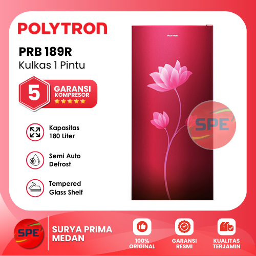 KULKAS 1 PINTU 180L POLYTRON PRB189R/PRB189B ( GARANSI RESMI MEDAN)