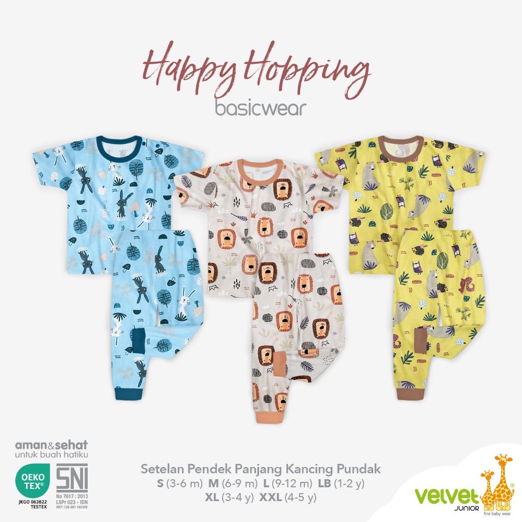 VELVET JUNIOR Setelan Oblong Pendek Panjang Oblong 3 Set | Pakaian Kaos Baju Tidur Anak Bayi Newborn