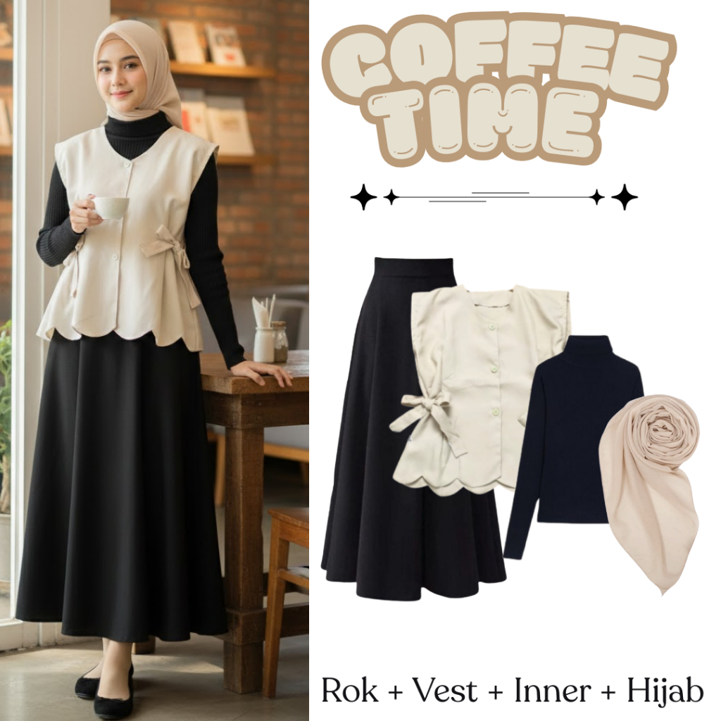 Setelan Remaja Kekinian ( Inner, Vest, Rok, Tas ) OOTD Hijab Style TM28