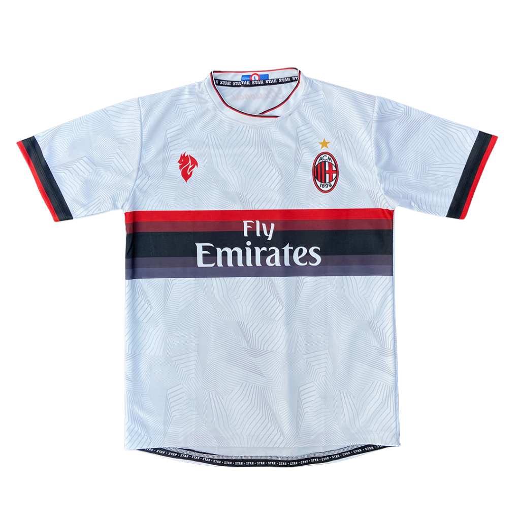 Jersey Club Fantasy AC Milan Putih Motif Retro Vintage Anti UV Unisex Full Printing Sublimasi