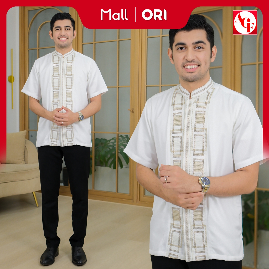 Agnes Hijab - Baju Koko Lengan Pendek Gamis Putih Kemeja Pria Gamis Lebaran 2026 Sarimbit K501