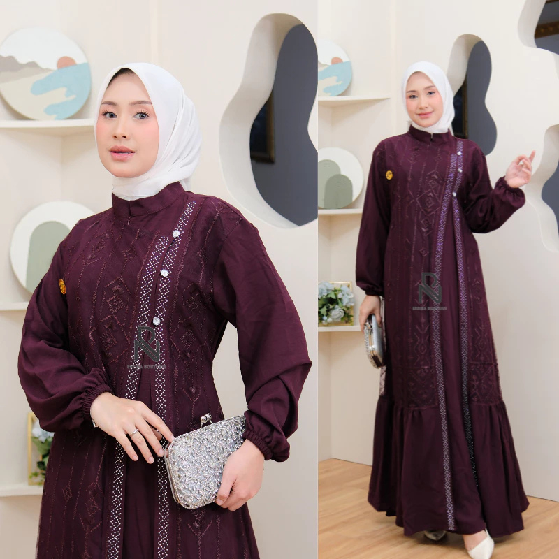 Gamis Brokat Elegan Pesta Muslimah Premium-Naura-Burgundy