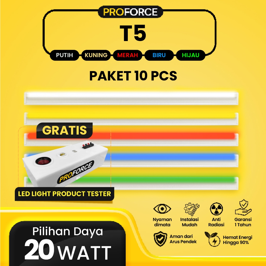 Proforce Indonesia Lampu TL T5 LED 20 Watt Panjang 120 CM Paket 10 Pcs Flourence Light Fixture Harga