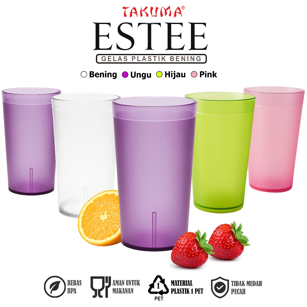 ( 6-12 pcs ) ESTEE Gelas Plastik Bening PET Bebas BPA Aman untuk Makanan Material PET Anti Pecah