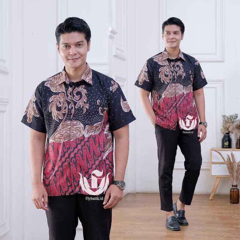 NEW ARRIVAL DISTRO KEMEJA BAJU BATIK KRATON PRIA LENGAN PANJANG PENDEK COWO COWOK BORDIR SOGAN HRB02