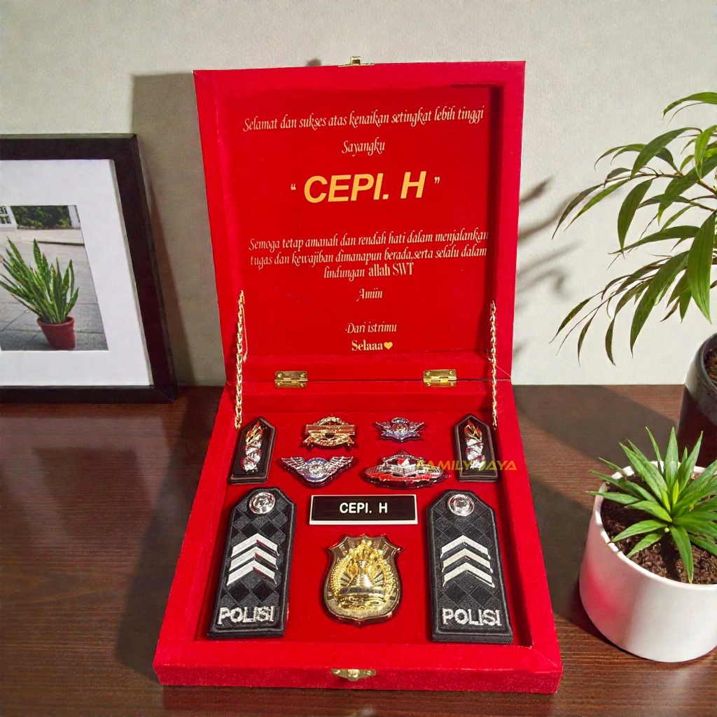 GIFT BOX KENAIKAN PANGKAT CUSTOM UCAPAN DAN ISI BOX / BOX PANGKAT POLISI/SET BOX PANGKAT KENAIKAN PO