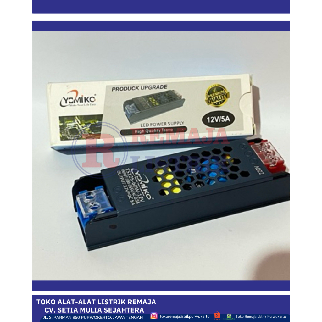 Power Supply Adaptor Trafo Slim 12V 5A Yomiko