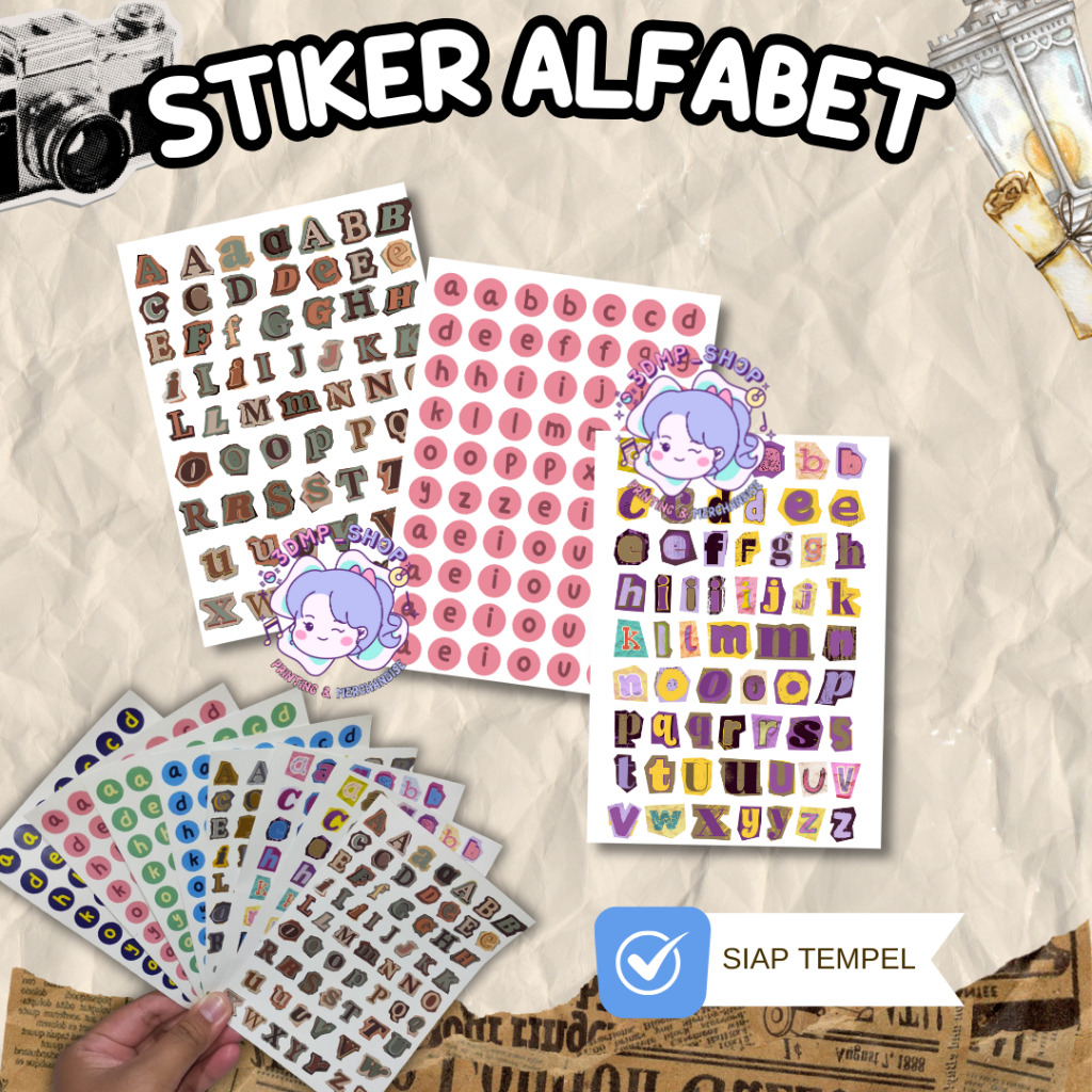 STIKER ALPHABET HURUF ABJAD ALPABET ALFABET ESTETIK AESTHETIC VINTAGE