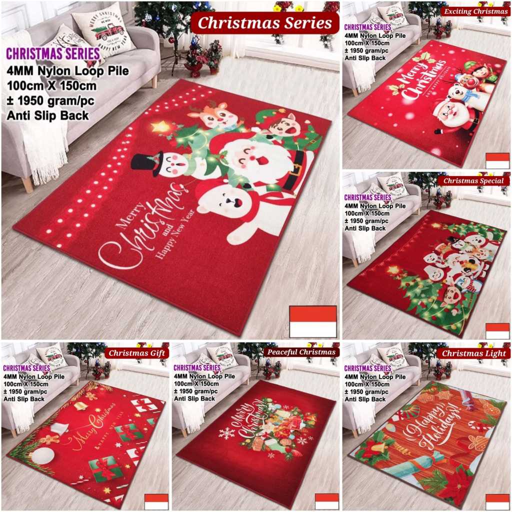 Karpet Lantai Premium Estetik Aesthetic Motif Natal Merry Christmas Santa Claus Clause | Alas Lantai