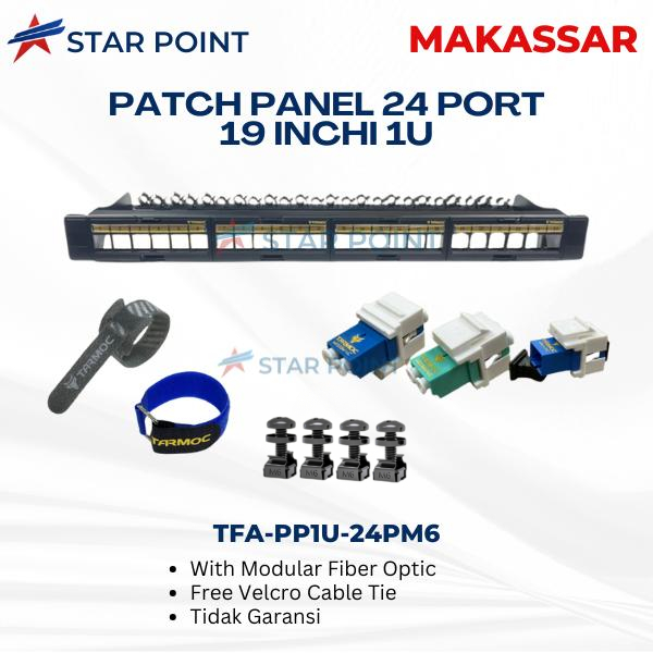 Tarmoc TFA-PP1U-24PM6 | Patch Panel 24 Port Fiber Optic FO LENGKAP Free 8 pcs Velcro tie