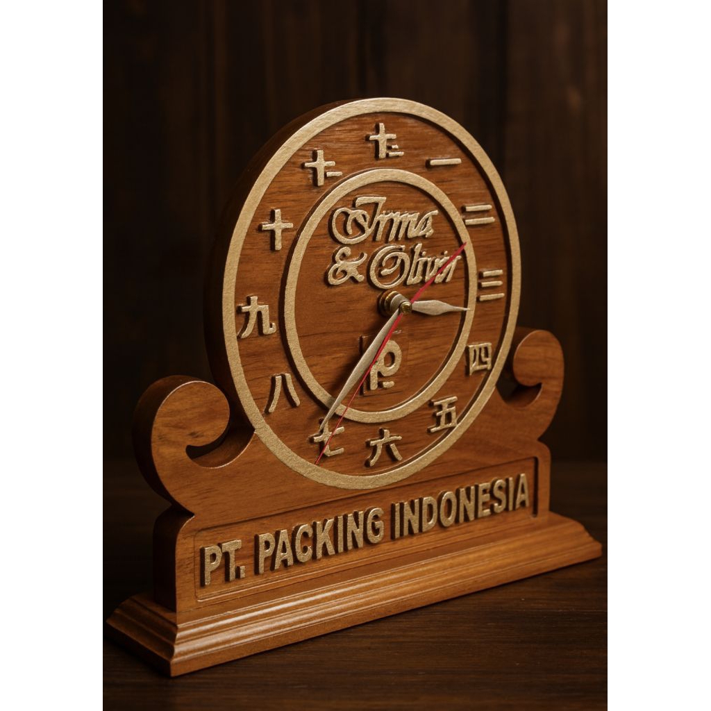 jam ukir meja kayu jati