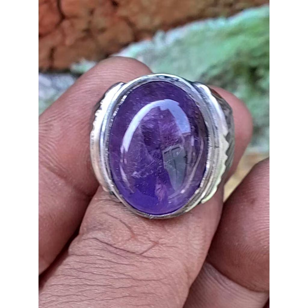 cincin batu kecubung ungu kalimantan natural ral jumbo 20 x 15 mm ring monel tanam