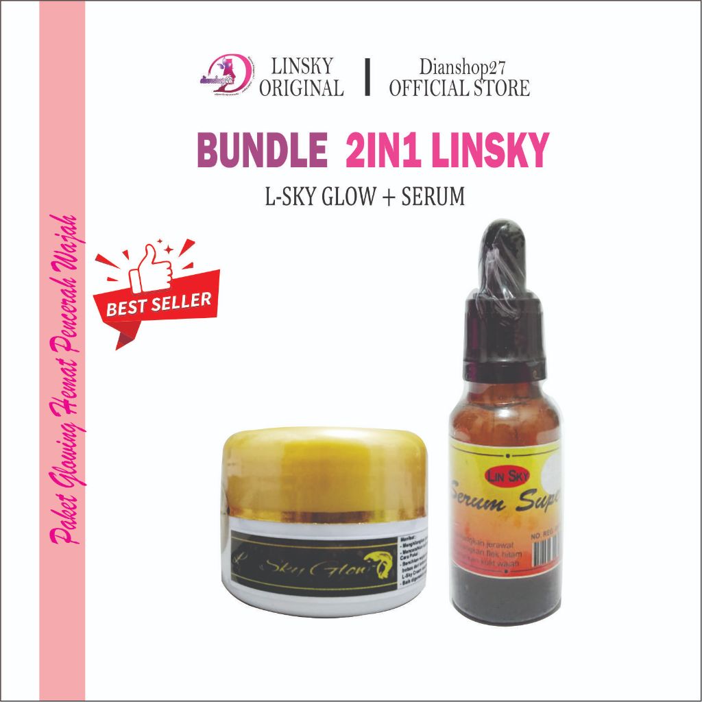 LINSKY - PAKET BUNDLING 2PCS CREAM LINSKY / L-SKY GLOW + SERUM ORI PEMUTIH WAJAH  AMPUH / serum anti