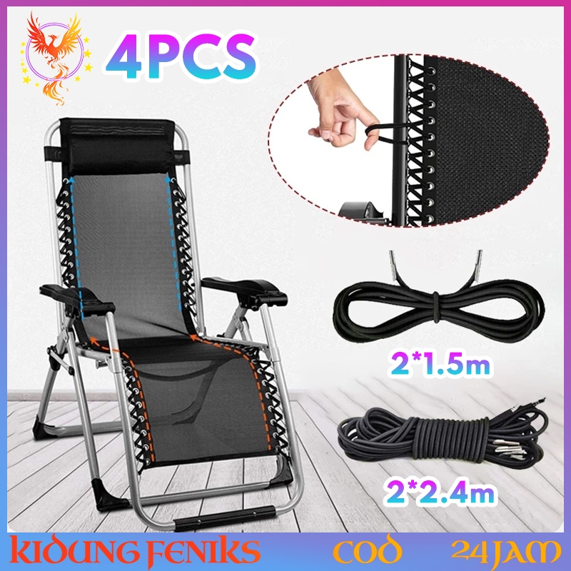 4pcs Set Tali Ikat Tebal Karet Hitam 2.4m 1.5m Untuk Mengikat Kursi Lipat Kursi Malas Keperluan Lain