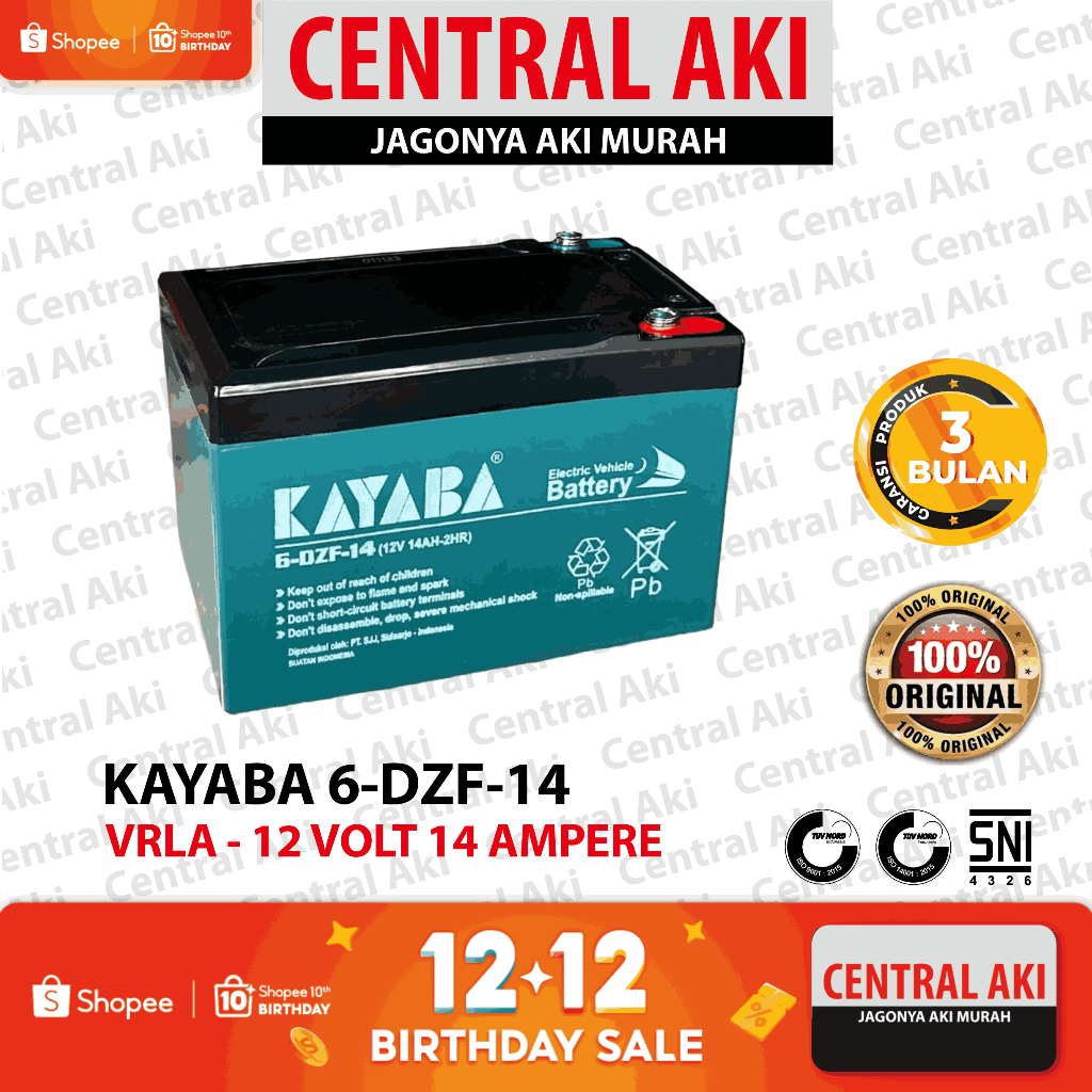 KAYABA 6-Dzf-14 12V 14Ah Aki Sepeda Listrik