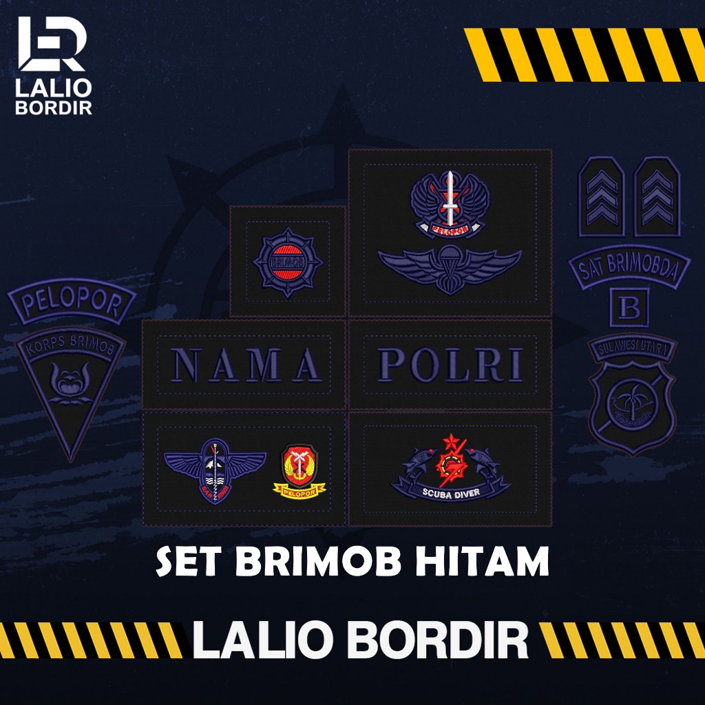 BORDIR TIMBUL 1 SET HITAM BRIMOB