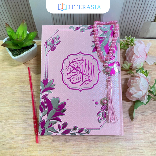 Literasia - Al-Quran Wakaf 3D Hot Stamp Motif Bunga Cantik Free Tasbih Mutiara 33 Butir Emboss Flowe